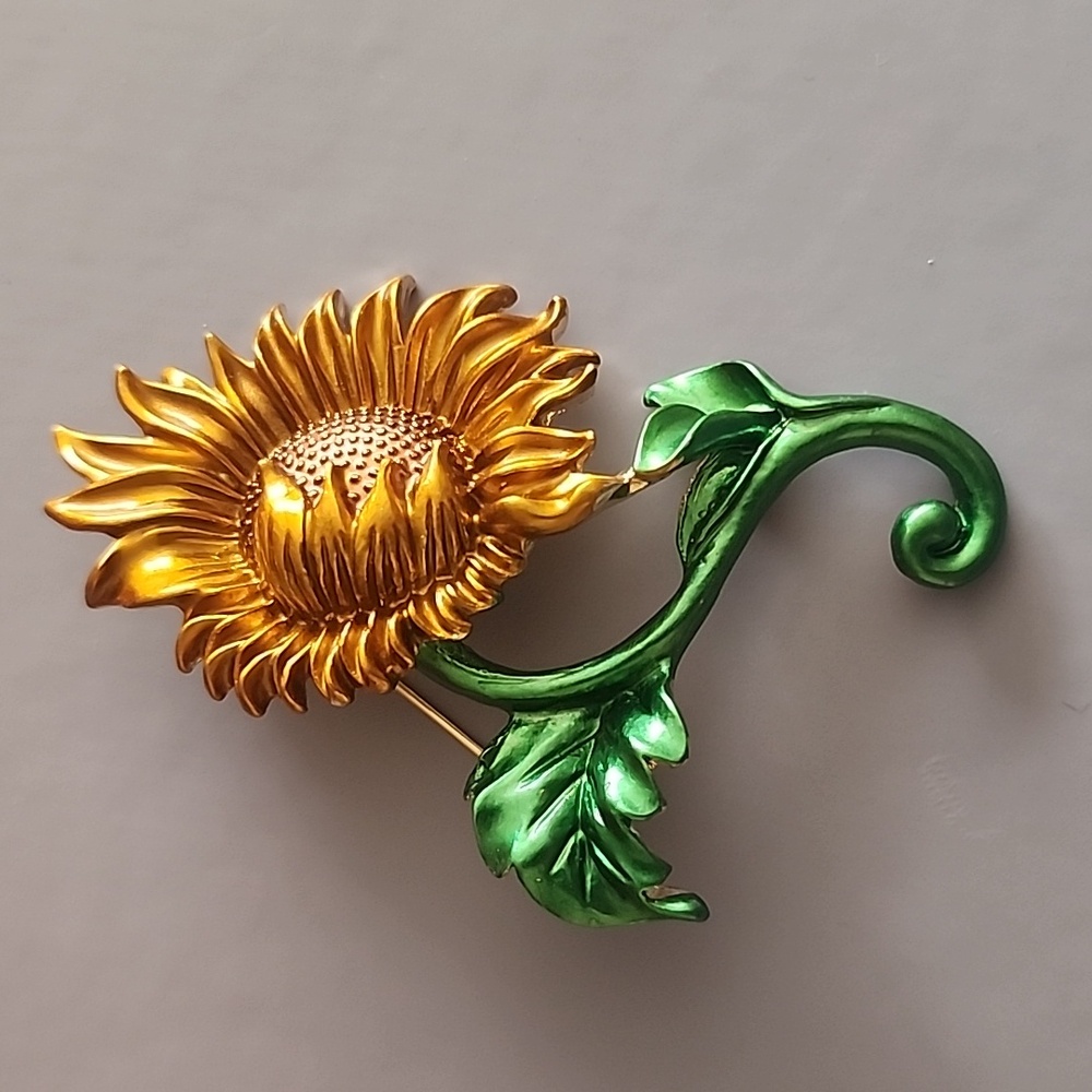 Brooch   SUNFLOWER Extra Large  Enameled Embellished Brooch Pin - Picture 2 of 7